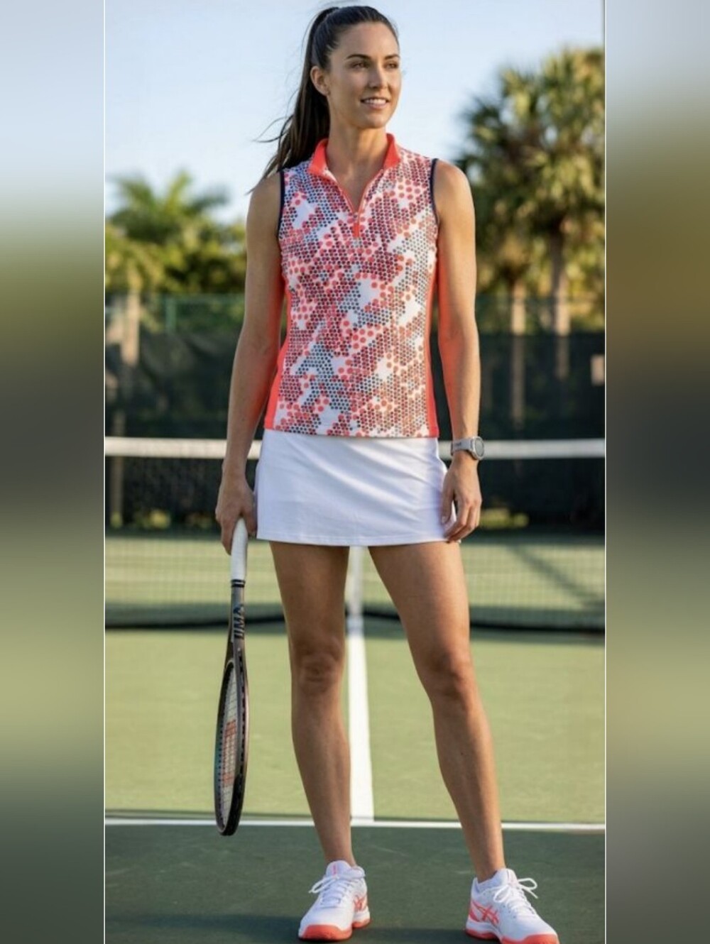 Tall White Label, Women's Polka Dot Tank Top - Coral and Black Size M SKU (0083)